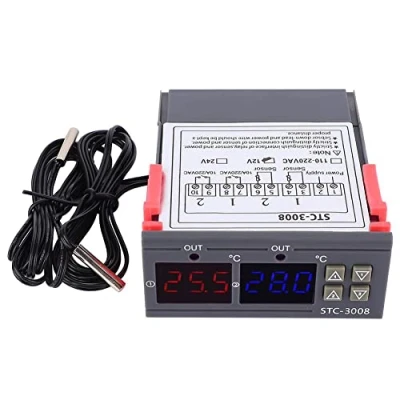 Image of Digital Thermostat, Adjustable Temperature Controller Stc 3008 Intelligent Thermostat Microcomputer Tem Control Monitor With Dual Display Ntc Probe Sensor(12v)