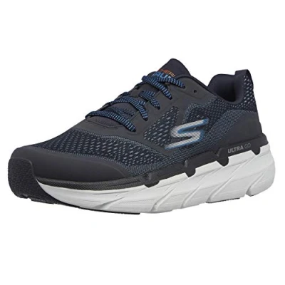 Image of Skechers Men&#039;s 54450 Running Shoe, Navy Synthetic/ Textile/Orange Trim, 11.5 UK