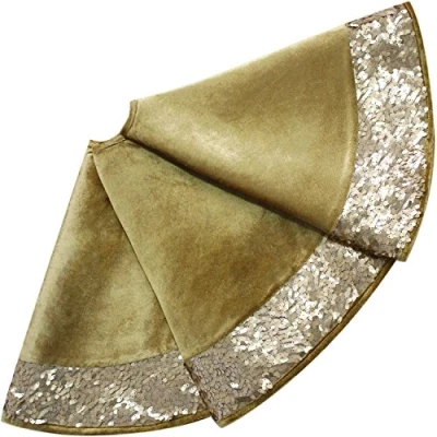 Image of SORRENTO 36&quot; Velvet Christmas Tree Skirt glitter sparkle luxury Sequin border gold