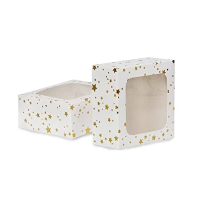 Image of Anniversary House Gold Star Square Treat Boxes with Window Pack of 2