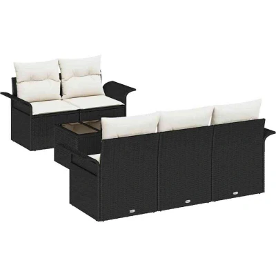 Image of vidaXL 6 Piece Garden Sofa Set with Cushions Black Poly Rattan