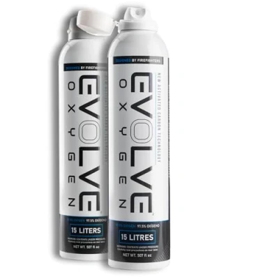Image of EVOLVE 15 Litre Pure Oxygen Canister with Flip Top Portable Can Ideal for Home Use and Outdoor Activities Designed by Firefighters Made in Britain Pack of 2