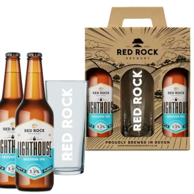 Image of Red Rock Brewery Traditional British Ale Gift Set with Glass 2x 500ml Bottles of English Beer (Lighthouse IPA 3.9%