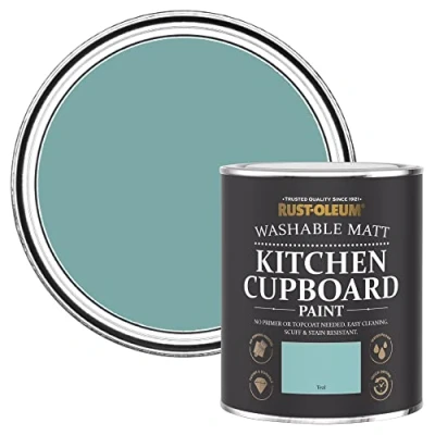 Image of Rust Oleum Blue Kitchen Cupboard Paint in Matt Finish Teal 750ml
