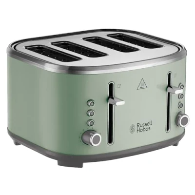 Image of Russell Hobbs Toaster 4 Slice (Independent &amp; Extra wide slots, 6 Browning levels, Frozen, cancel reheat features with blue indicator light, removable crumb tray, Sage) Stylevia 26294