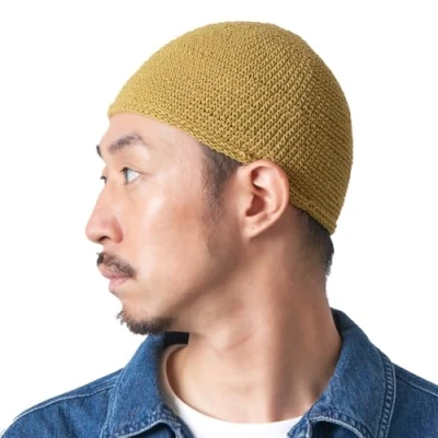 Image of CHARM Kufi Hat Mens Beanie Men Cotton Skull Cap Hand Made 2 Sizes Islam Yellow Beige L