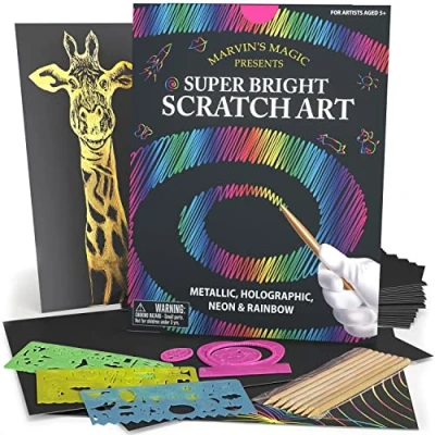 Image of Marvin&#039;s Magic Super Bright Scratch Art x48 Premium Boards Kit with Black Paper &amp; Rainbow for Kids