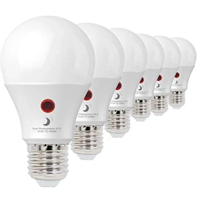 Image of SINCELIGHT Dusk to Dawn LED Light Bulb 9W with Dual Photocell Sensors, ON/Off Automatic Depends on the Daylight Level, Outdoor Night from Till Dawn, Security Bulbs, Cool White 6000K, 6 Pack