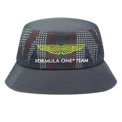 Image of Aston Martin F1, Silverstone Bucket Hat 2024, Special Edition, Adult Size, Team and Sponsor Logos, Official Merchandise. Grey
