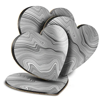 Image of Destination Vinyl ltd Great Coasters (Set of 4) Heart BW Grey Marble Stone Ink Art Drink Glossy Coasters/Tabletop Protection for Any Table Type #43001