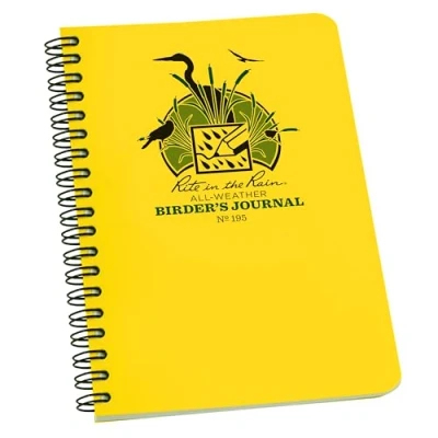 Image of Rite In The Rain Waterproof Birder&#039;s Journal Yellow Polydura Cover Spiral Side Bound 64 pages 32 SheetsReference Material Terms fo Body Parts &amp; Feather Principles&amp; Code of Birding Ethics 4⅝ X 7 Inch