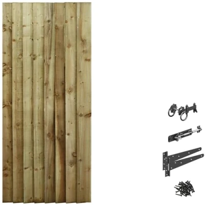 Image of Made2Measure Bespoke Custom Widths: upto 75CM By 6ft (180cm High) Feather Edge Semi Braced Flat Top Pathway Garden Pedestrian Gate Hinge Pack Option Removed
