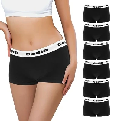 Image of Libella Women&#039;s Panties Pack of 6 Hipsters Boxer Shorts Cotton Underpants Soft Women Underwear 6, Black pack, M