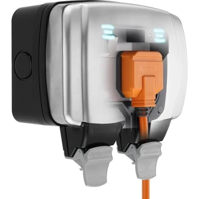 Image of BG Electrical Outdoor Double Switched Power Wall Plug Socket, Decorative Weatherproof, Stainless Steel Black, 13A, IP66 Rated, WPL22