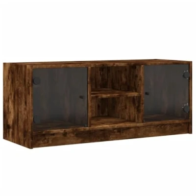 Image of vidaXL TV Cabinet with Glass Doors Smoked Oak 102x37x42 cm