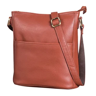 Image of LEABAGS Milano Shoulder Bag I Genuine Leather Ladies Handbag Vintage Look Shopper Multi l Brown for Caramel M (24x23x6 cm)