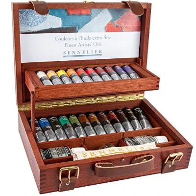 Image of Sennelier Professional Artists Oil colour paint wooden box set, 22 x 40 ml tubes plus brush dipper and more