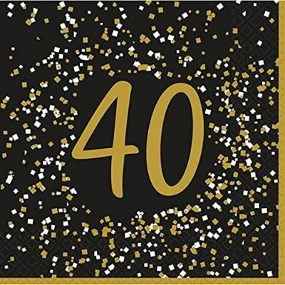 Image of Amscan 9915196 Gold Celebration 40th Party Luncheon Napkins 16 Pack