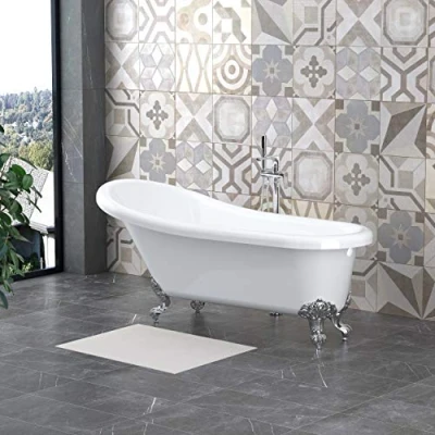 Image of NRG Slipper Bath White Bathroom Luxury Freestanding Bathtub with Chrome Claw Feet 1700 x 750mm