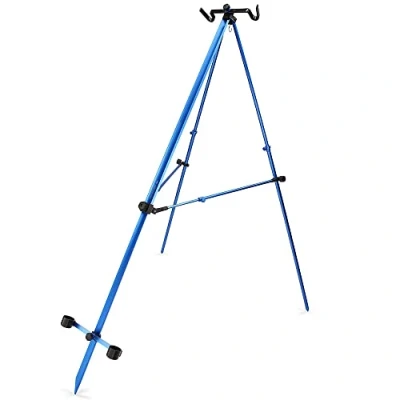 Image of DNA Leisure Sea Fishing Tripod Beach 2 Rod Stand 7ft Beachcaster Rack Adjustable Blue