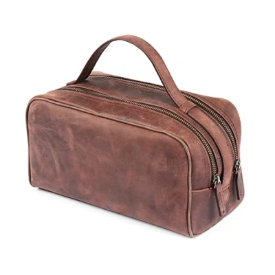 Image of Londo Two Compartment Genuine Leather Travel Bag Unisex (Brown)