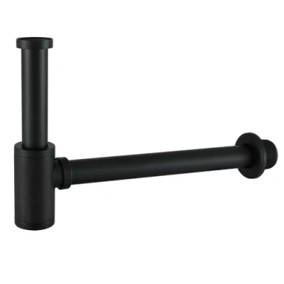 Image of Muxios Matte Black Solid Brass Bottle Trap 1 1/4, Round Decorative P Trap, Adjustable Waste Traps Plumbing Drain Tube for Bathroom Sink Basin Vessel