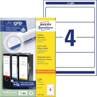 Image of Avery Zweckform L4761 25 Folder Labels for Wide Folders Short e.g. Leitz Elba Mehle Bene Biella 192 x 61 mm Sheets