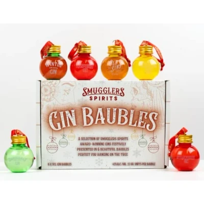 Image of Smugglers Spirits Christmas Gin Baubles 6 X 50ml Small Batch Scottish Gins, Gift Set, Flavoured Mini Gins