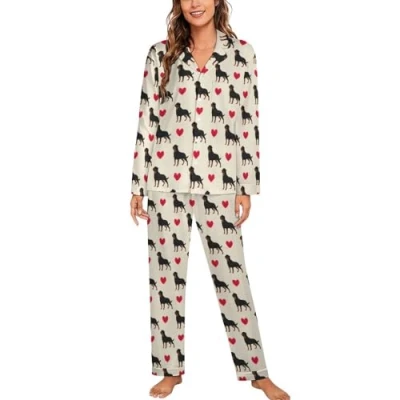 Image of Dog Rottweiler Pattern Womens Pyjamas Set Long Sleeve Pjs Sets Pajama Sleepwear Loungewear L