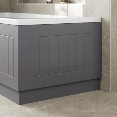 Image of Affine® Tongue &amp; Groove 700mm End MDF Bath Panel 15mm, Modern Wooden Panels for Bathroom Baths Soaking Tubs, Adjustable Plinth, Easy to Cut, Grey Gloss