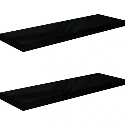 Image of vidaXL Floating Wall Shelves 2 pcs in High Gloss Black Modern &amp; Durable Honeycomb MDF Metal Frame for Living Room, Bedroom, Office