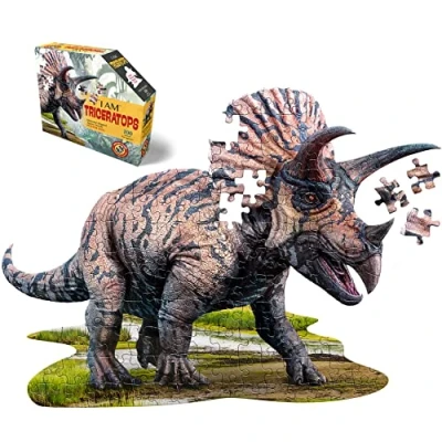 Image of Madd Capp 884015 Shape Junior Contour Puzzle Triceratops 100 Pieces for Children and Adults