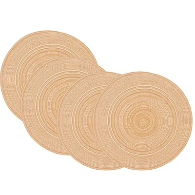 Image of SCF2017 Set of 4 Round Woven Cotton Yarn Placemats 30cm Table Mats(Khaki)