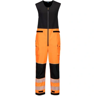 Image of Portwest PW3 Hi Vis Rain Salopettes (3L) Orange/Black 4XL