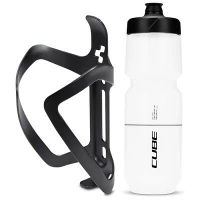 Image of Cube HPA Anodised Top Loading Cage Black &amp; Icon Bottle Clear, 750ml / Alloy Lightweight Bicycle Cycling Cycle Bike MTB Mountain Road Water Drink Flask Bidon Bracket Mount Holder HPP Accessories