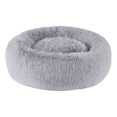 Image of BVAGSS Anxiety Dog Bed, Round Plush Donut Bed Cat Marshmallow Fluffy Cuddler Washable Calming Puppy for Small/Medium Dogs XH034 (Diameter:60 cm, Dark Grey)