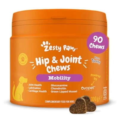 Image of Zesty Paws Hip &amp; Joint Mobility Supplement for Dogs and Dog Chews Contains Glucosamine Chondroitin, Ovopet Vitamins C E Supports Relief 90 Pcs