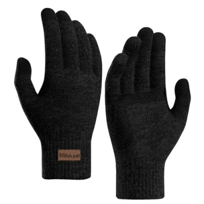 Image of Milduall Winter Warm Gloves, Knitted Touch Screen Gloves Anti Slip Thermal Cold Proof Mittens with Thickened Elastic Windproof Cuff for Outdoor Cycling Hiking Climbing Sports Bicycle (Black)