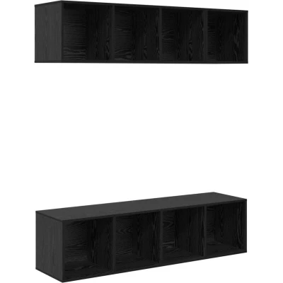 Image of Tv Cabinet Set with Shelf Storage 3 pcs Black oak Engineered wood Vidaxl