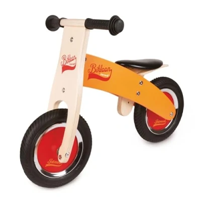 Image of Janod My First Wooden Little Bikloon Balance Bike Learning and Autonomy Orange Red from 2 Years Old, J03263