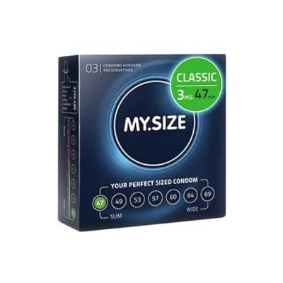 Image of MY.SIZE Classic Condoms Size 1 I 47 mm Width 3 Pieces Trial Pack Premium Extra Thin True to Touch Gossamer 0.07 Wall Thickness Vegan for Men