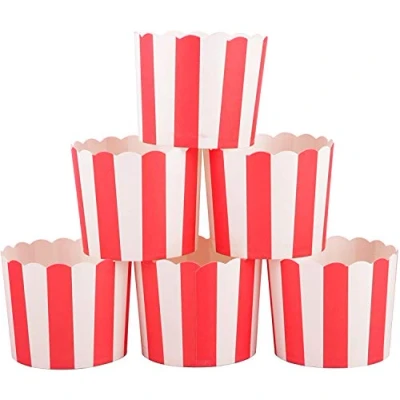 Image of Webake 50 Pcs Muffin Cupcake Cases Paper Baking Cups Non Stick Tins in Red Strip for Cake Ice Cream Dessert Wedding Birthday Party