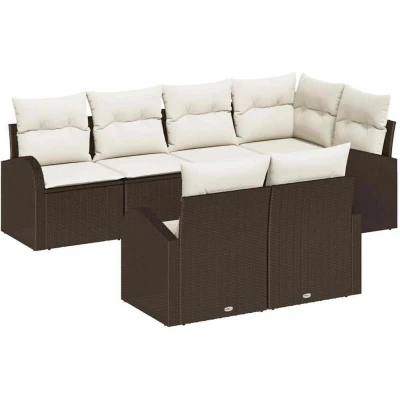 Image of vidaXL 7 Piece Garden Sofa Set with Cushions Brown Poly Rattan
