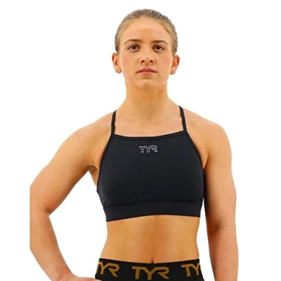 Image of TYR Women&#039;s High Neck Performance Sports Bra, Black, Small