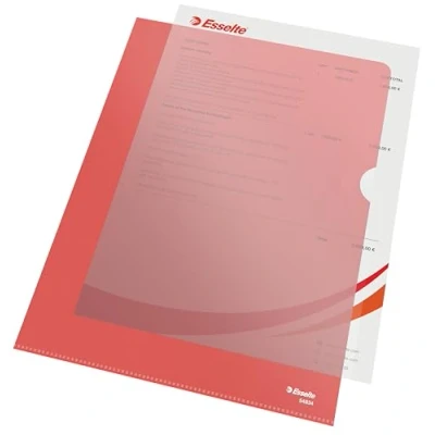 Image of Esselte Premium Folder A4, Clear Red Matt Finish, 115 Micron Polypropylene, Box of 100, 54834