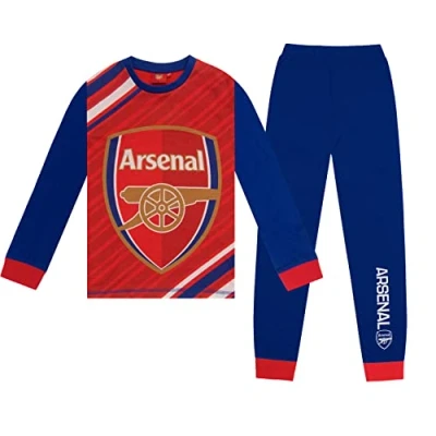 Image of Arsenal FC Official Boys Sublimation Long Pyjamas Red Navy 13 14 Years