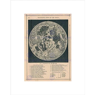 Image of Wee Blue Coo Map Illustrated Antique Telescopic Moon Wall Art Print