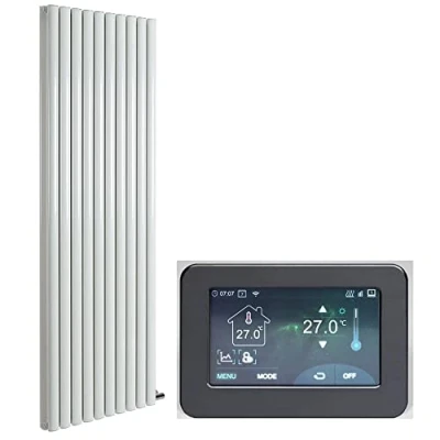Image of Milano Aruba Ardus 3000W White Double Panel Dry Heat Oval Vertical Electric Radiator WiFi Thermostat 1784mm x 590mm