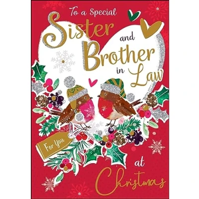 Image of Jonny Javelin Special Sister And Brother In Law Merry Christmas Card Robins