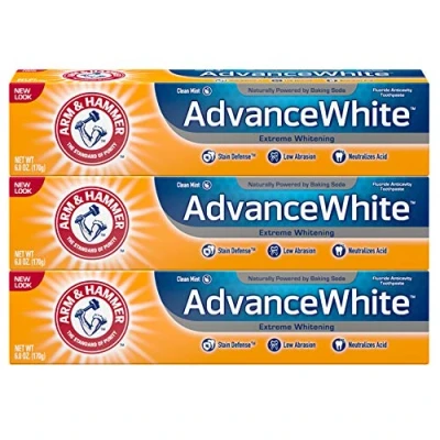 Image of Arm &amp; Hammer Advance White Extreme Whitening Fluoride Toothpaste Clean Mint 6 oz New Packaging! (Pack of 3)